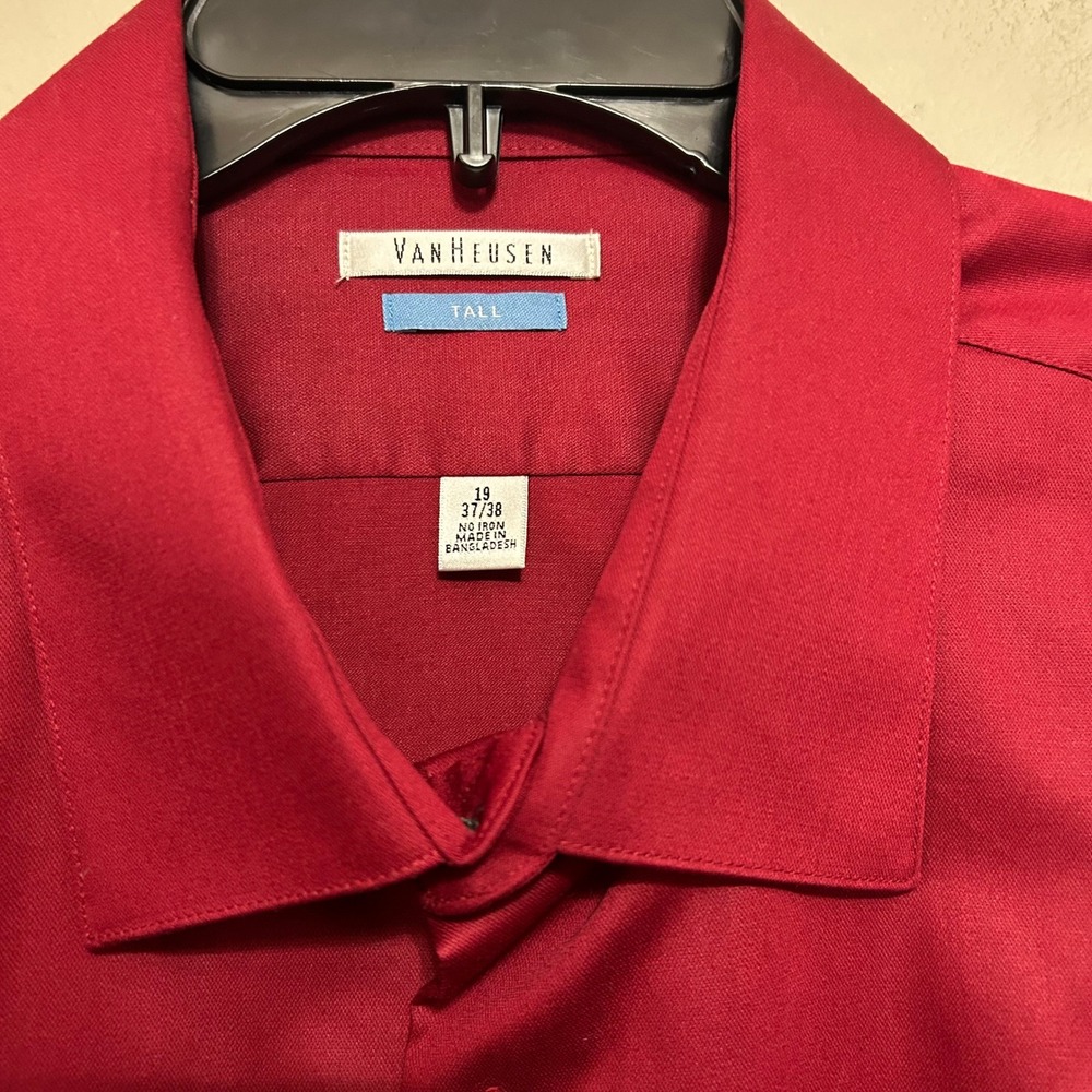 Van Heusen Dress Shirt 19 37/38 Red NEW Tall No Iron Button Down Professional - Picture 5 of 11
